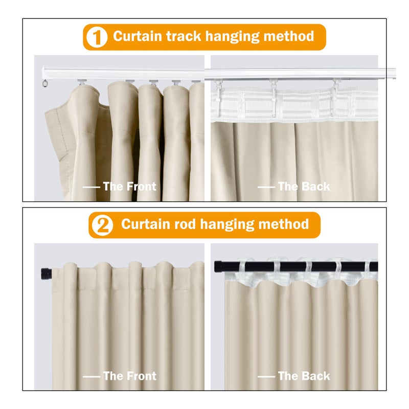 hoeflife Room Divider Curtains  Blackout Ceiling Track Curtains with Hook Sound Proof Floor Curtains Perfect for Ceiling Mount Curtain Tracks Wall Divider for Room Separation(Beige  W100 x H96) - Image 5